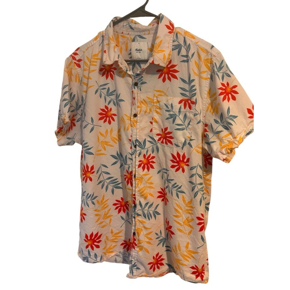 Katin UO Exclusive Rockaway Patterned Short Sleeve Shirt Blue Red Gold XL
